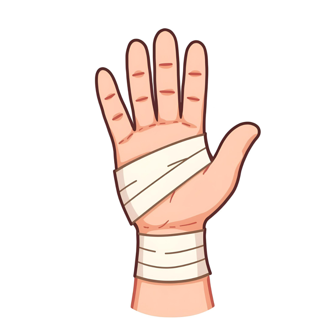 Cartoon Style Close Up Of a hand with a white bandage wrapped around it
