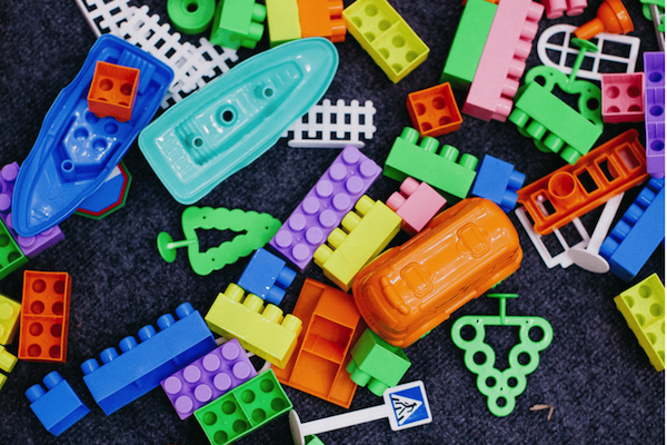 Pile of colourful plastic duplo blocks