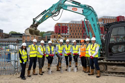 Group photo of breaking ground on the new Oriel site
