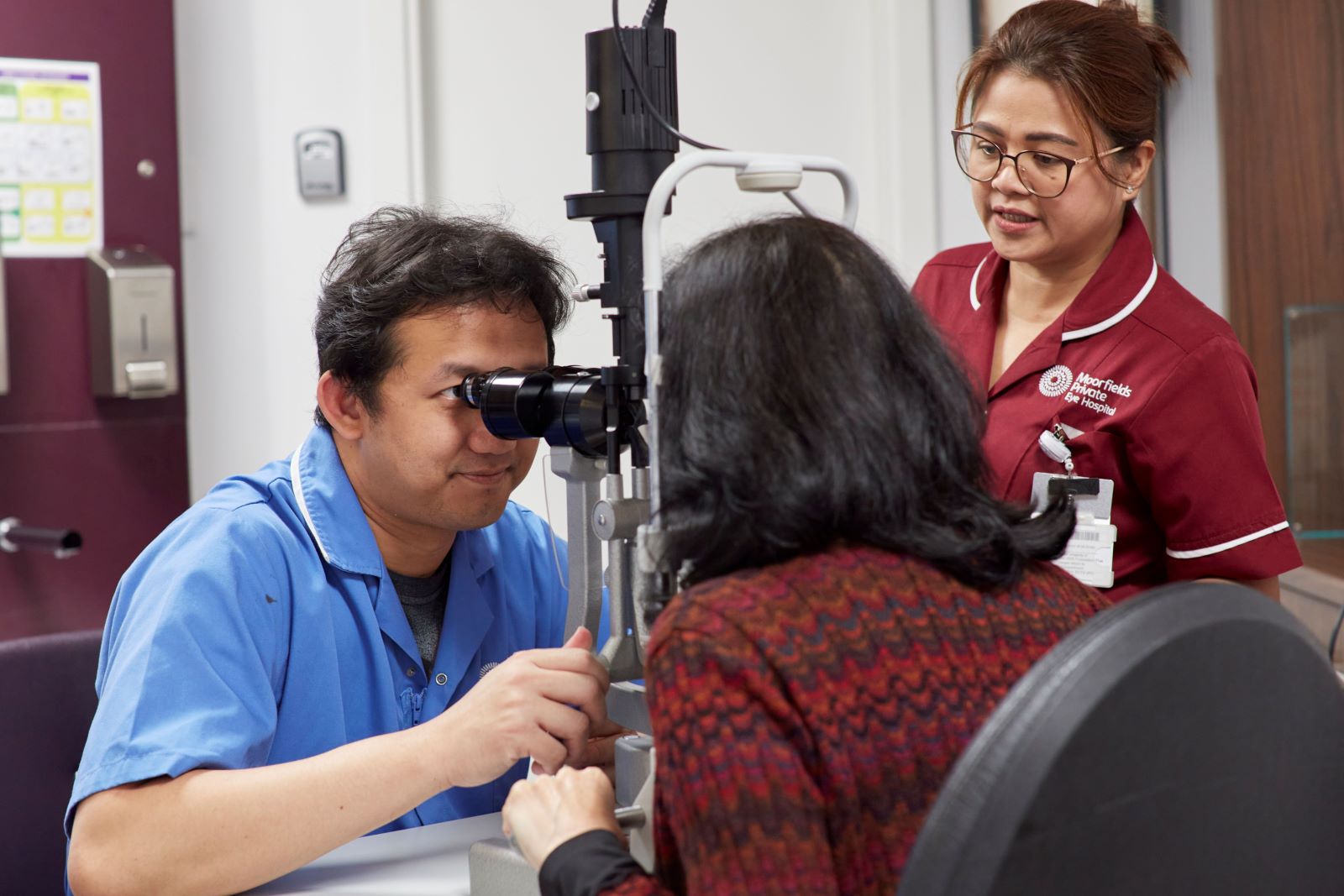 A photo of a patient having eye diagnostics
