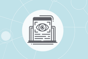 Icon of a computer tablet with an eye on it