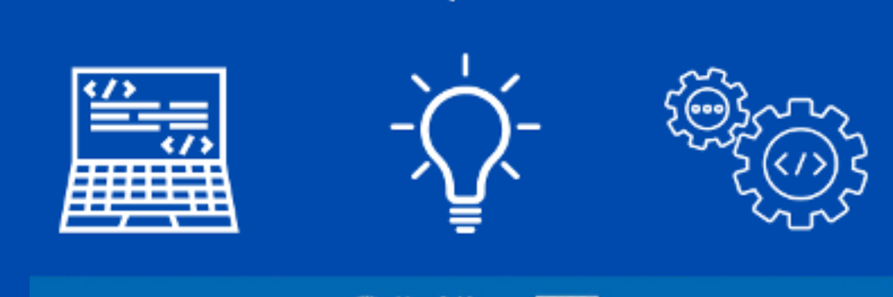 Hackday 25 blue icon banner with laptop, idea lightbulb and two cogs