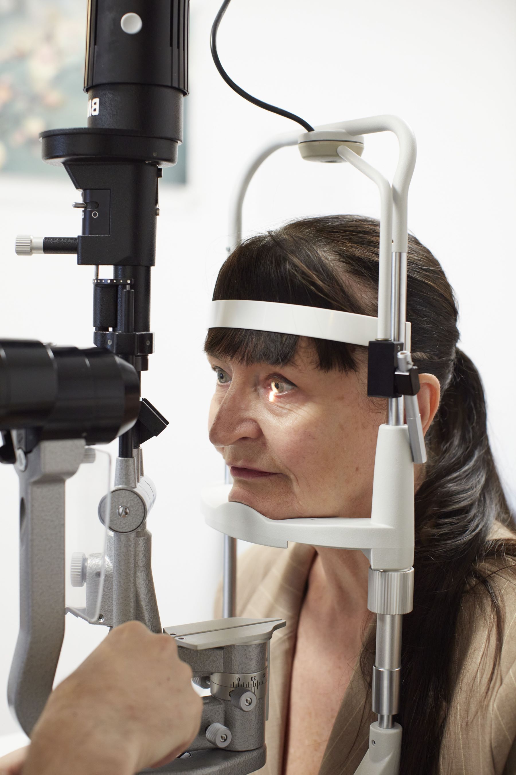 Patient having a slit lamp examination
